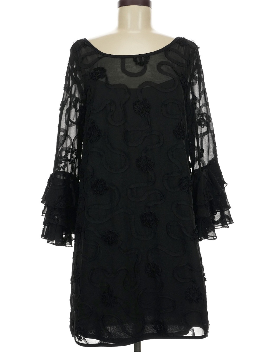 madison leigh Black Embellished Ruffle-Sleeve Shift Dress